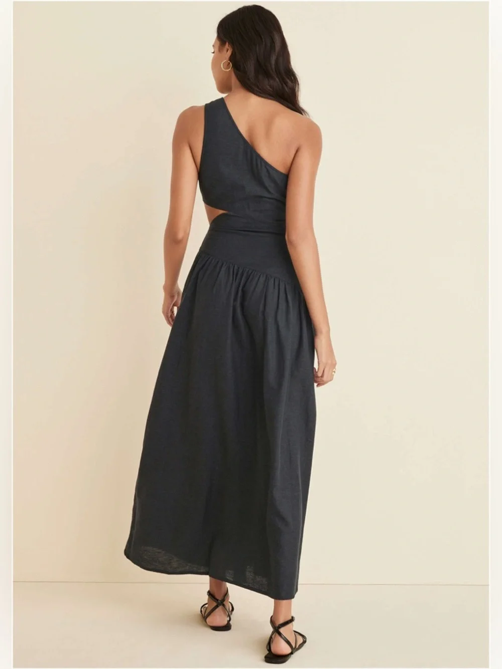 VENUS Black Linen Cutout Maxi Dress - Jet Black several sizes NWOT - Picture 2 of 16